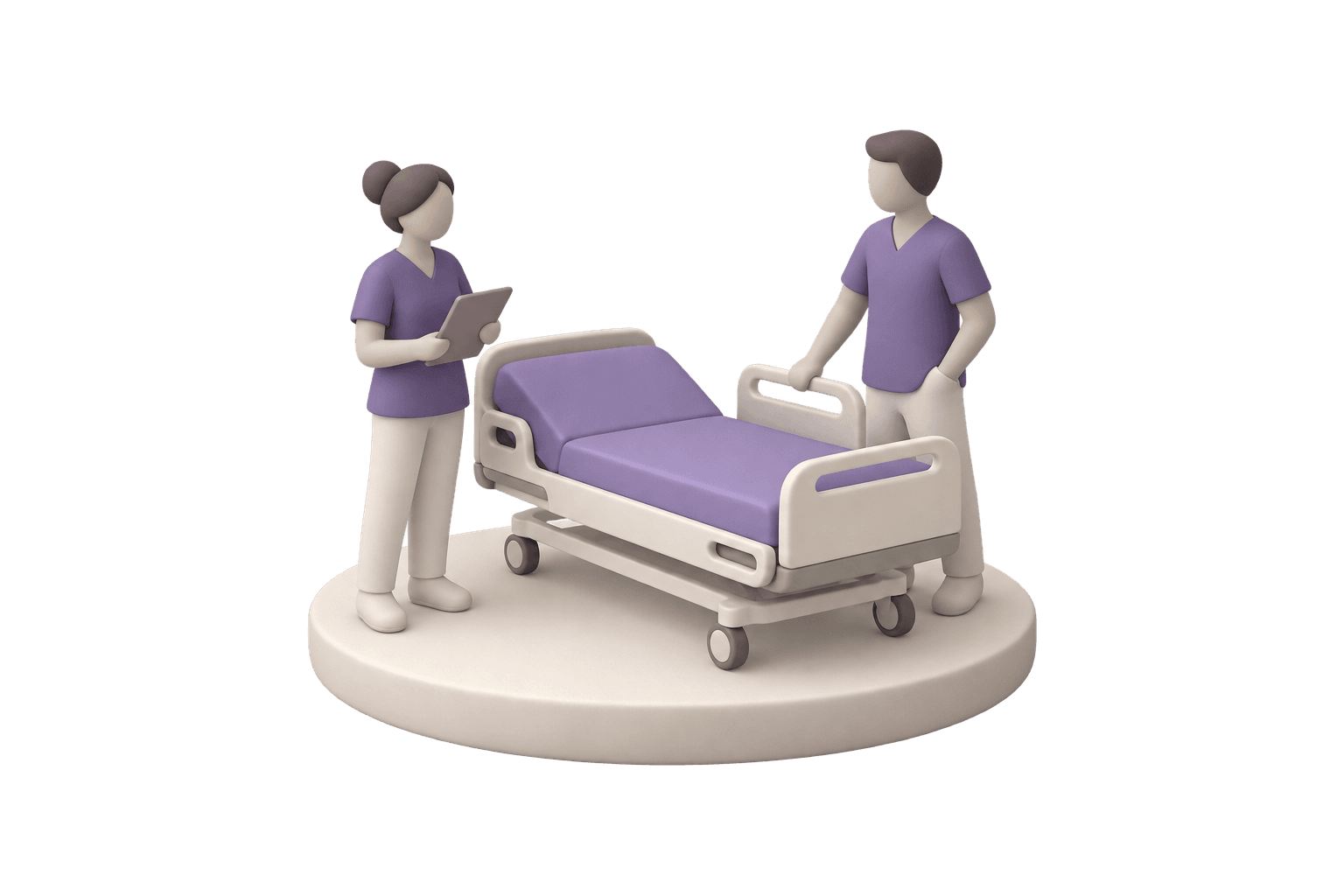 Two simulation educators preparing a room